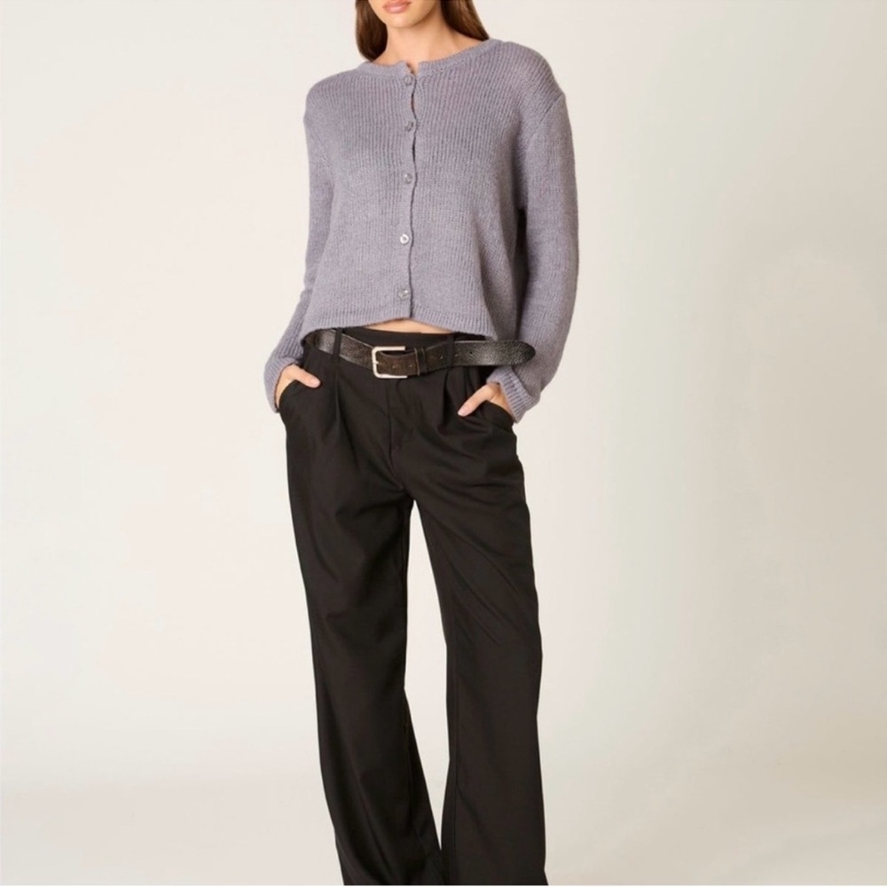 Nia Ariana Grey Cardigan Wool Blend Button Front Knit Sweater Womens Size Medium